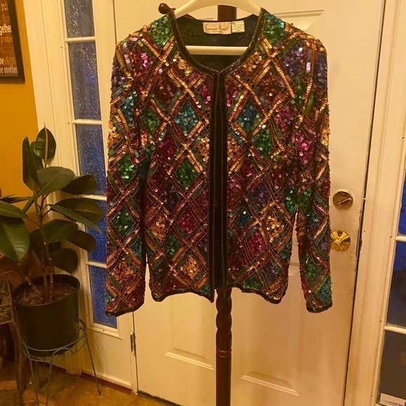 VINTAGE 70’S/80’S LAURENCE KAZAR SEQUIN AND BEADED BLAZER SIZE PM.CAN FIT A L